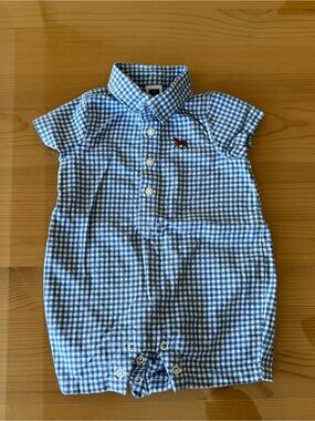 Janie and Jack Blue Gingham Polo Romper with Embroidered Horse